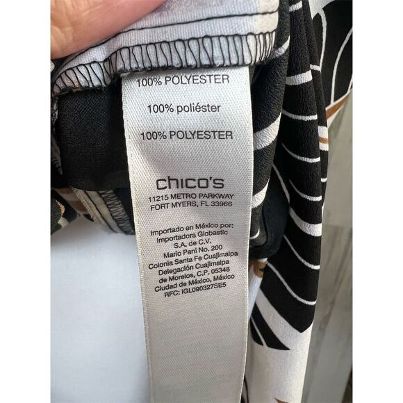 Chico’s Size 1 (US M) Off-Shoulder Long-Sleeve Top Black White Leaf - Picture 9 of 9